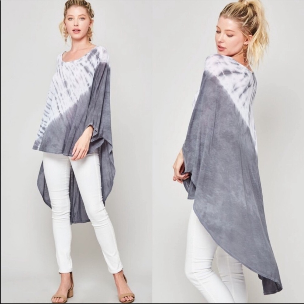 High/Low Tie Dye Boho Poncho Style Top